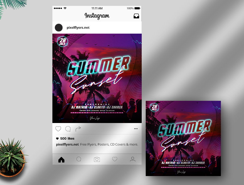 Free Summer Sunset Party Instagram Banner PSD