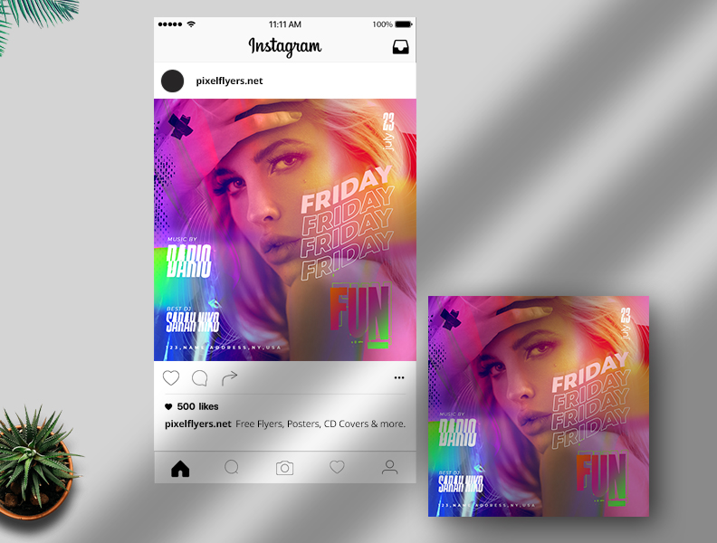 Friday Fun Party Free Instagram Post PSD Template