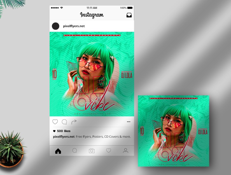 Neon Vibe Free Instagram Post PSD Template
