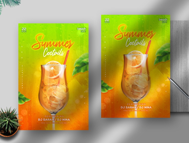 Summer Coctails Free PSD Flyer Template