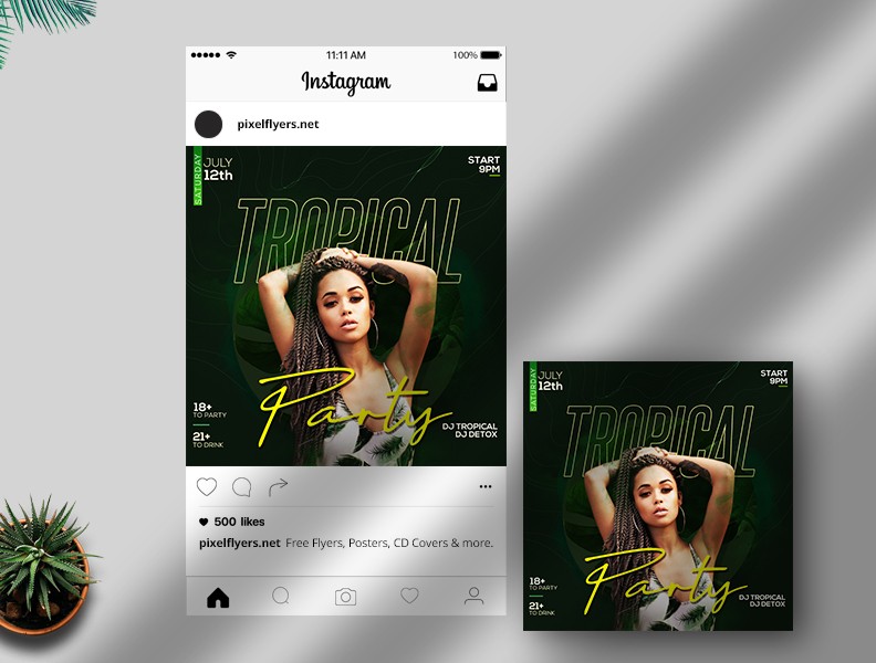 Tropical Party Free Instagram Post PSD Template