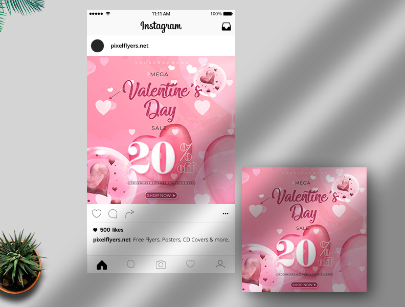 Valentine's Day Sale Free Instagram Post PSD Template